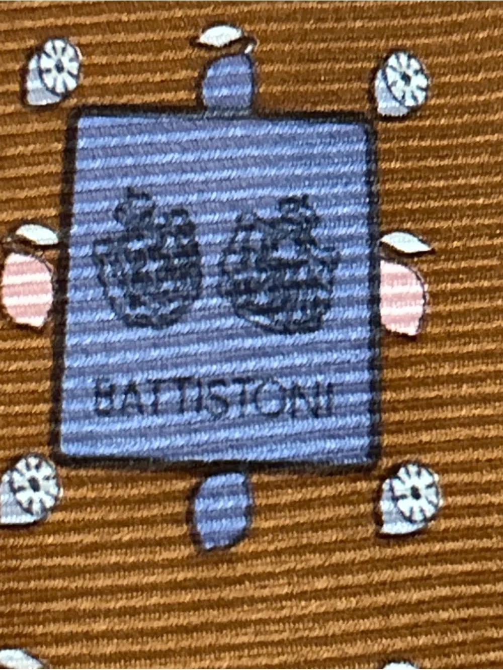 Battistoni Silk Brown Tie Handmade In Italy 100% Silk EUC Geometric Design EUC